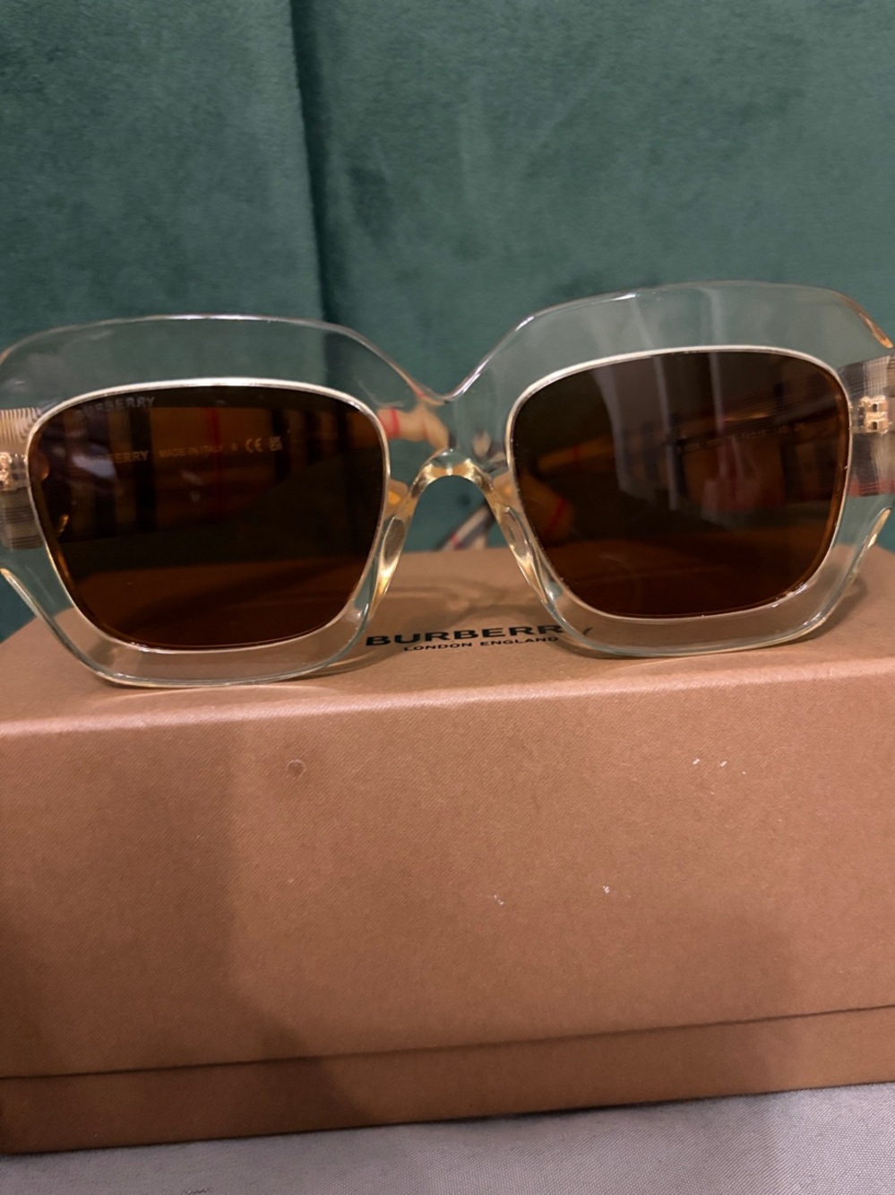 Burberry Clear Acetate Sunglasses with Brown Lenses